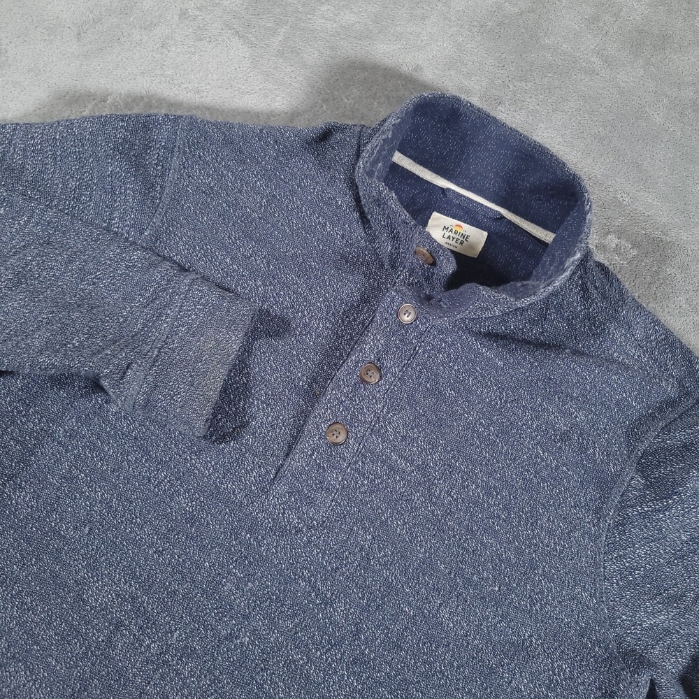 Marine Layer‎ Sweater Mens Medium 4 Button Pullover Blue Terry Knit Shirt